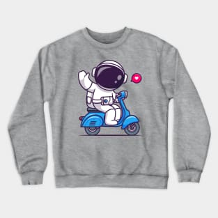 Cute Astronaut Waving Hand On Scooter Cartoon Crewneck Sweatshirt